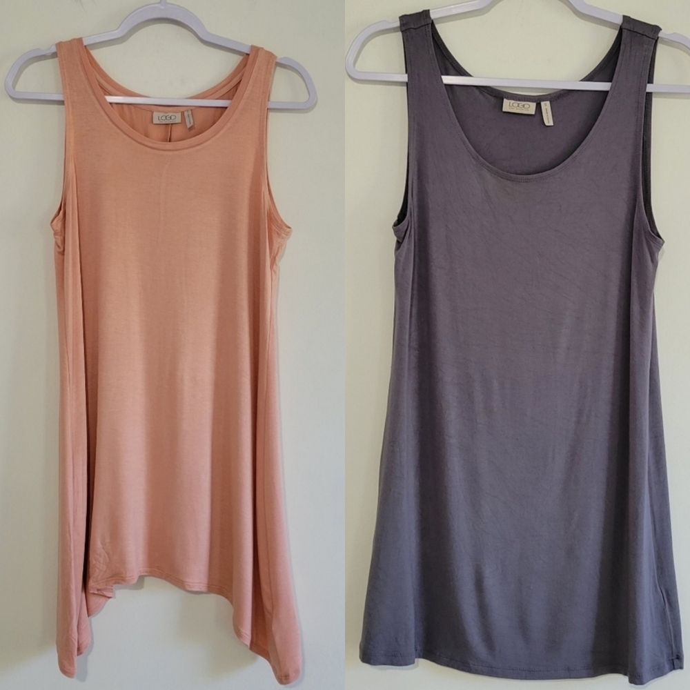 [Lots of 2] LOGO‎ by Lori Goldstein Pink Gray Sleeveless Leganlook Basic Tunic S